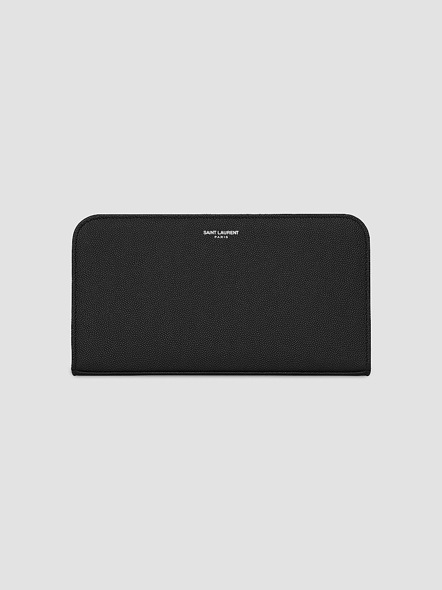 Saint Laurent Men's Zip Around Wallet in Grain De Poudre Embossed Leather - Black