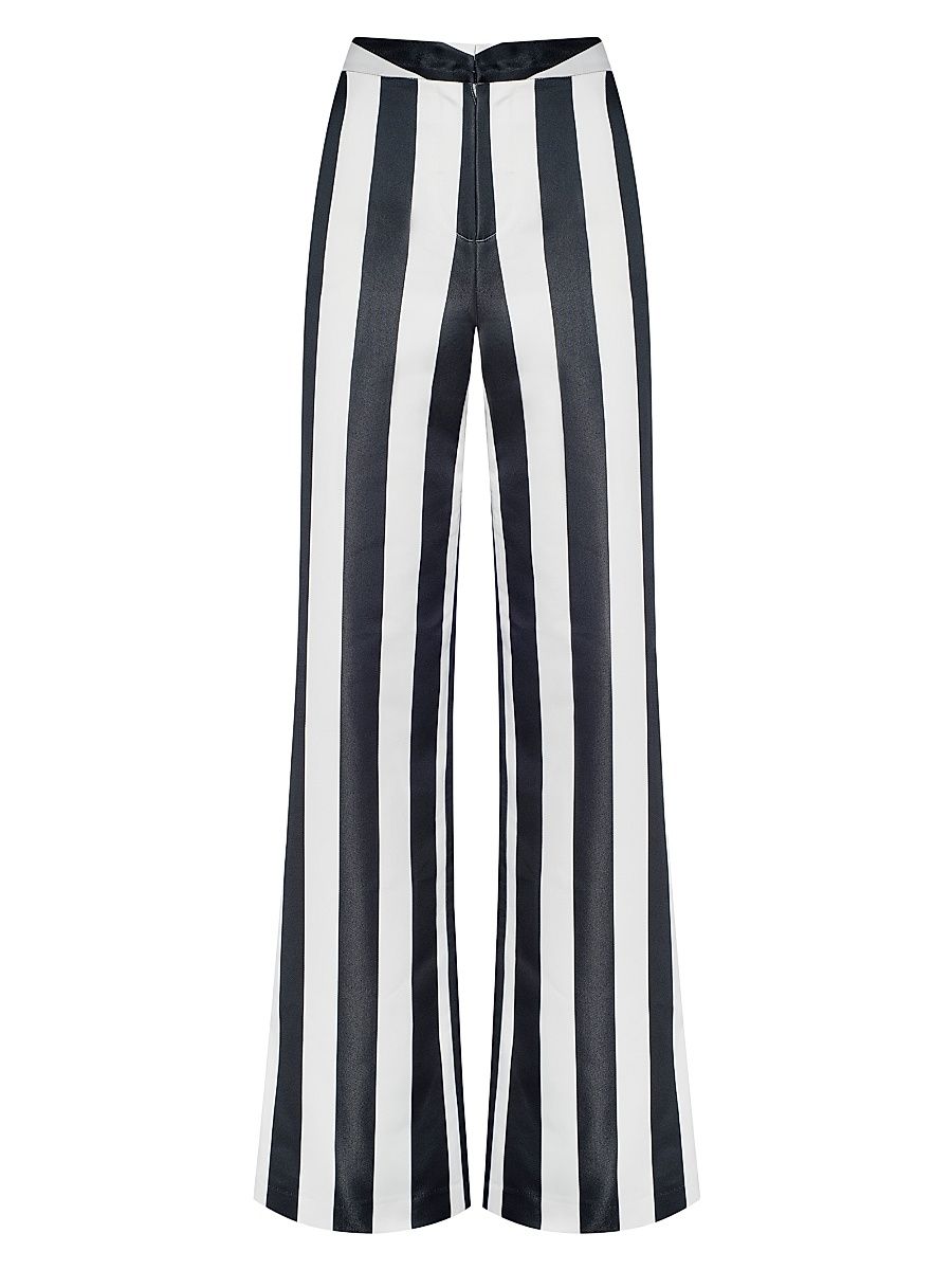 Women's Livvy Striped Straight-Leg Trousers - Vintage White Black - Size 14