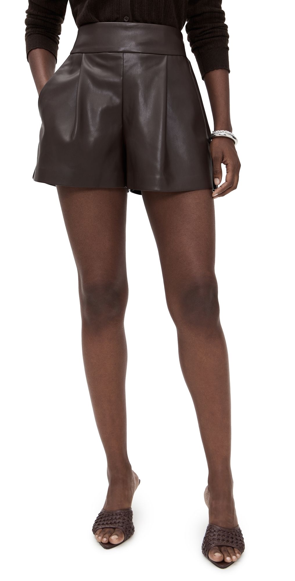 Susana Monaco Faux Leather Pleated Shorts Java L