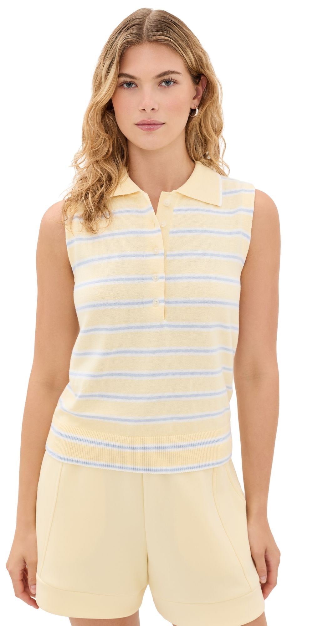 Varley Rue Polo Tank Anise Flower/Xenon Blue S