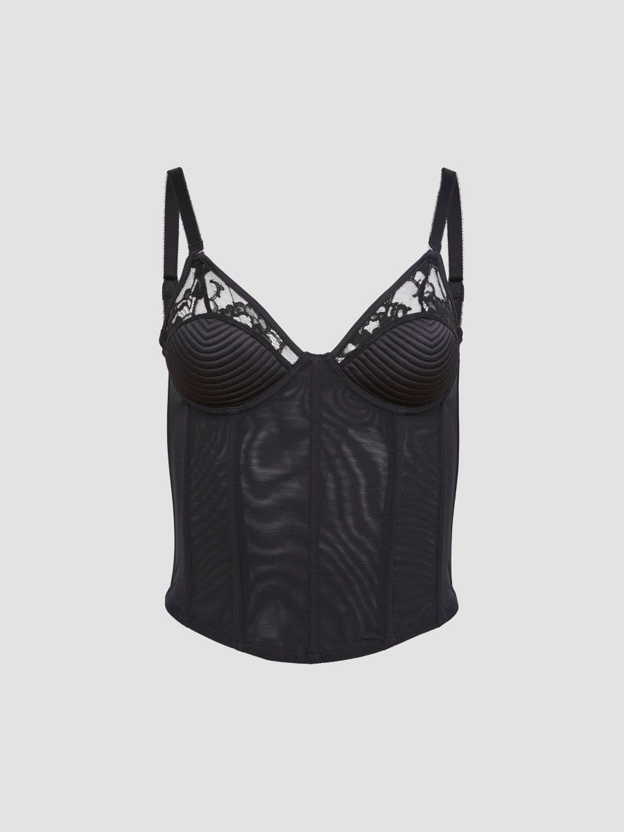 Fleur du Mal Women's Bebe Topstitched Bustier Top - Black - Size Large