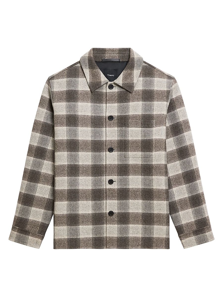 Men's Check Double-Face Wool-Cashmere Overshirt - Feather Multi - Size XXL