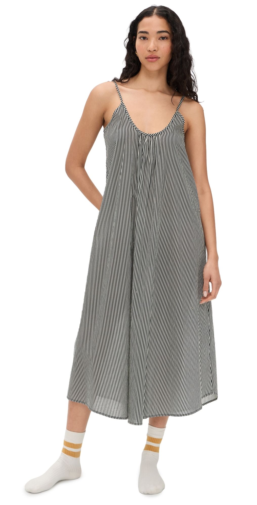 THE GREAT. The Slip Sleep Dress Black & Cream Crew Stripe 0