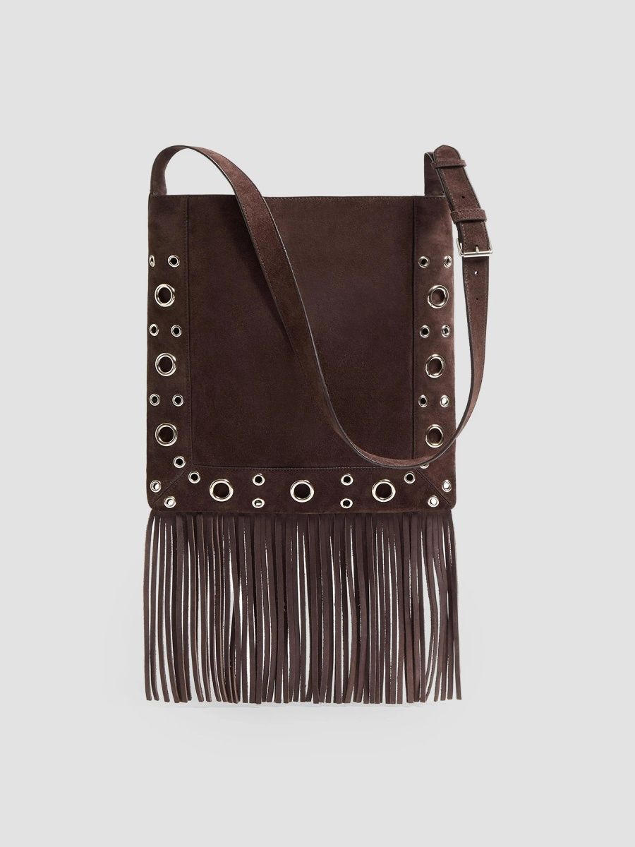 Valentino Men's Nellcôte Suede Shoulder Bag with Fringes - Brown