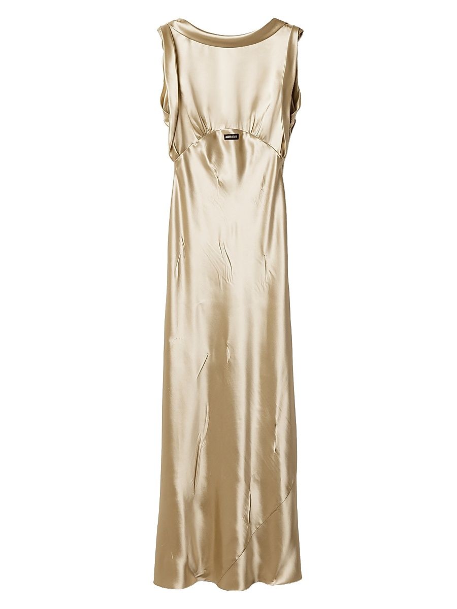 Women's Long Satin Dress - Beige - Size 6