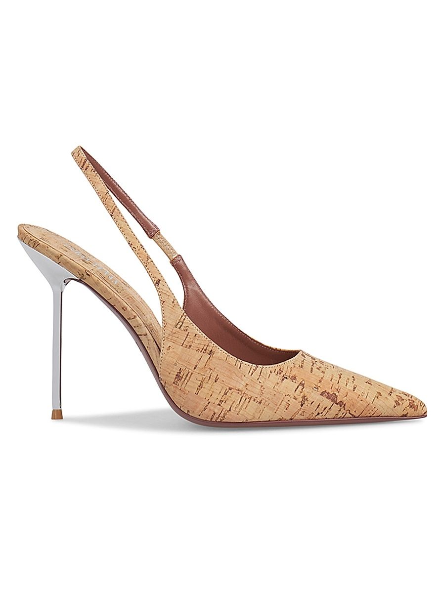 Women's Lidia 105MM Cork-Print Leather Slingback Sandals - Natural Silver - Size 11