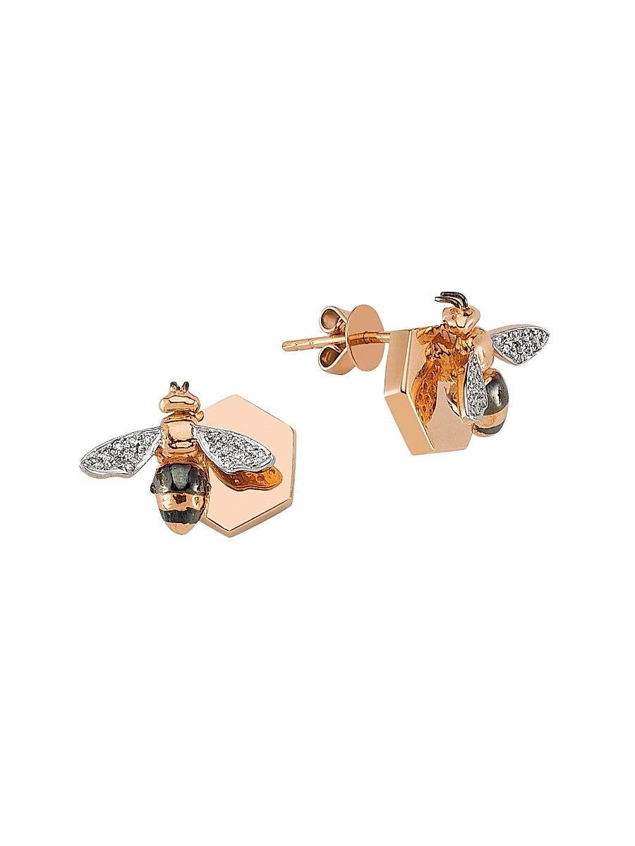 Women's Honey 14K Rose Gold & 0.09 TCW Diamond Bee Stud Earrings - Rose Gold