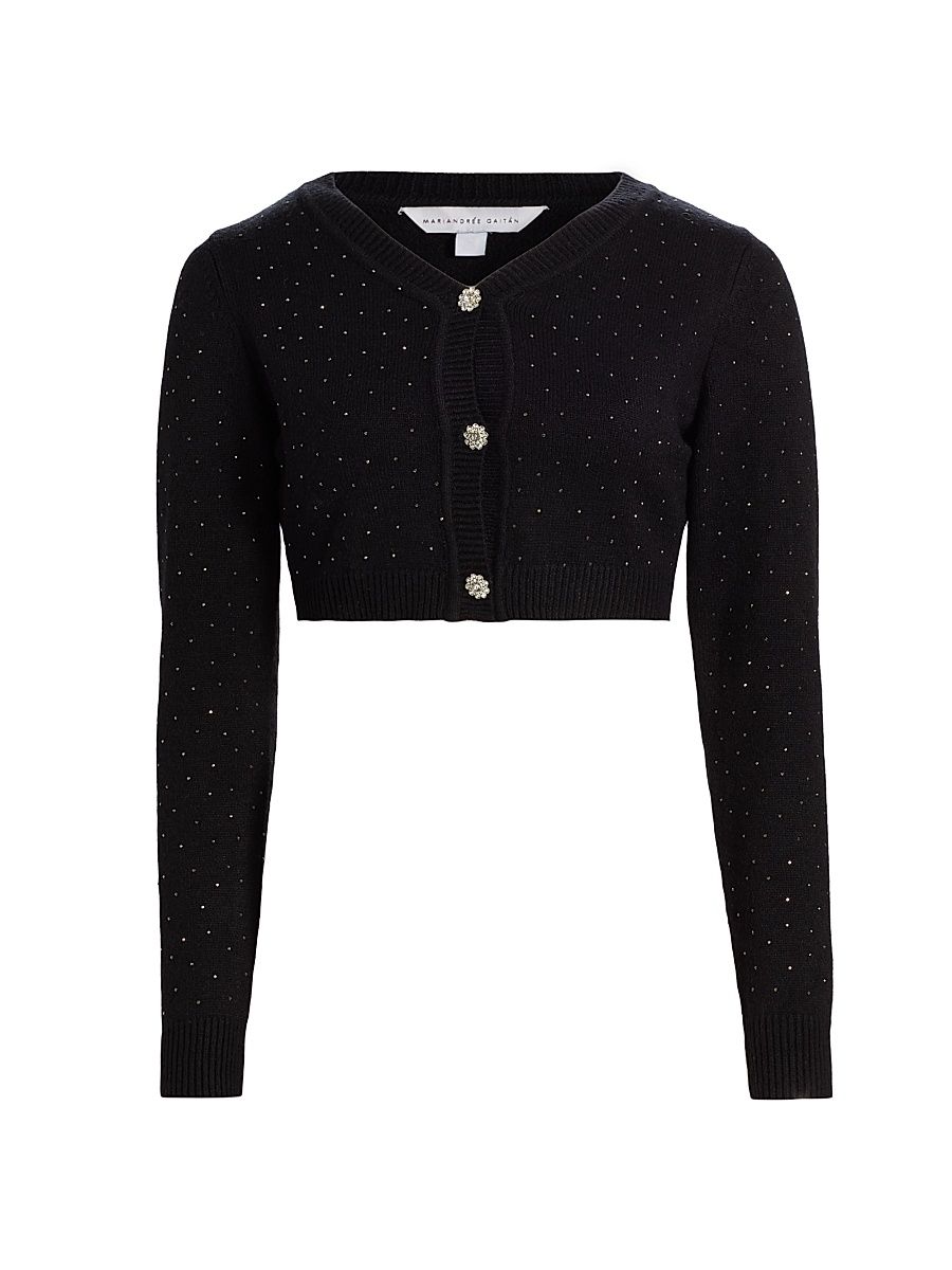 Women's Julie Rib-Knit Studded Crop Cardigan - Black - Size Small