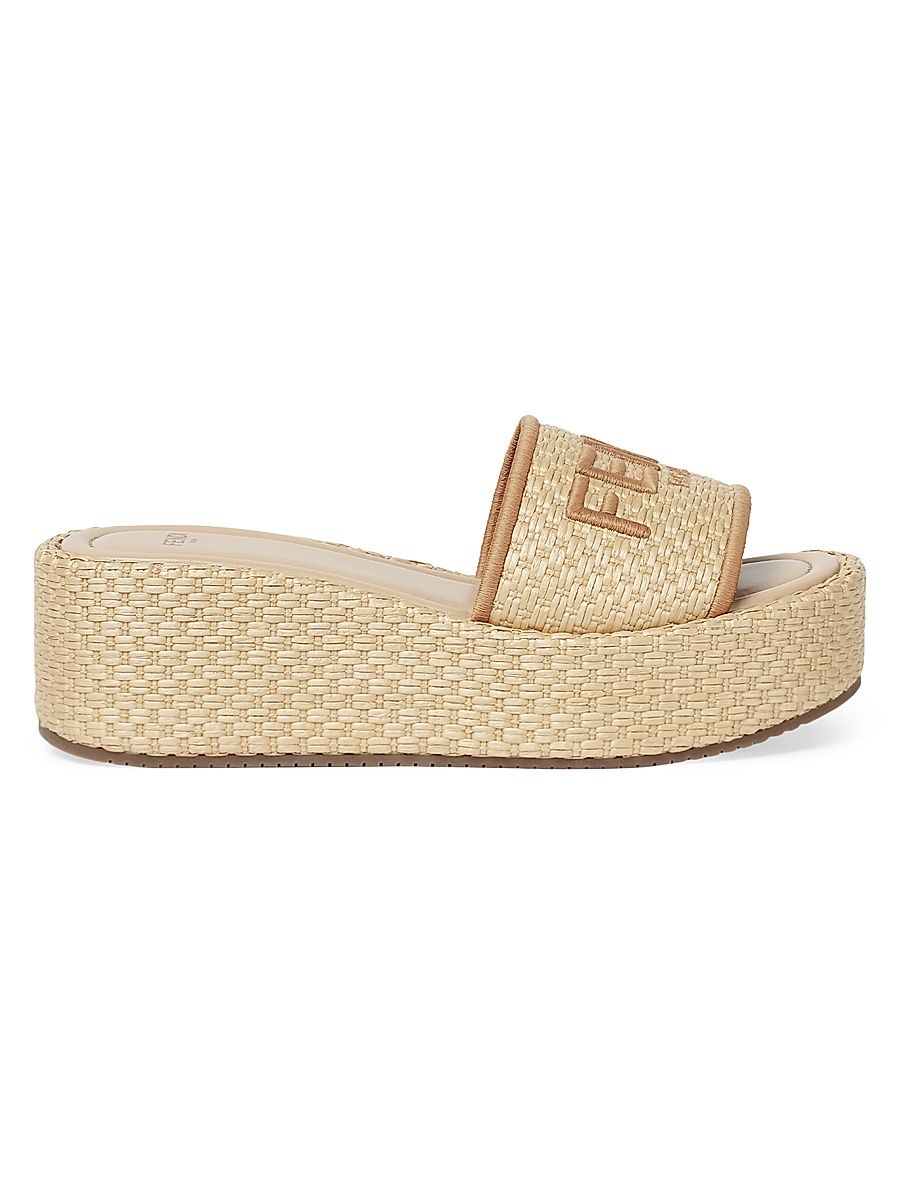 Women's Sunshine Logo Cotton Platform Slides - Natural Beige - Size 12 Sandals
