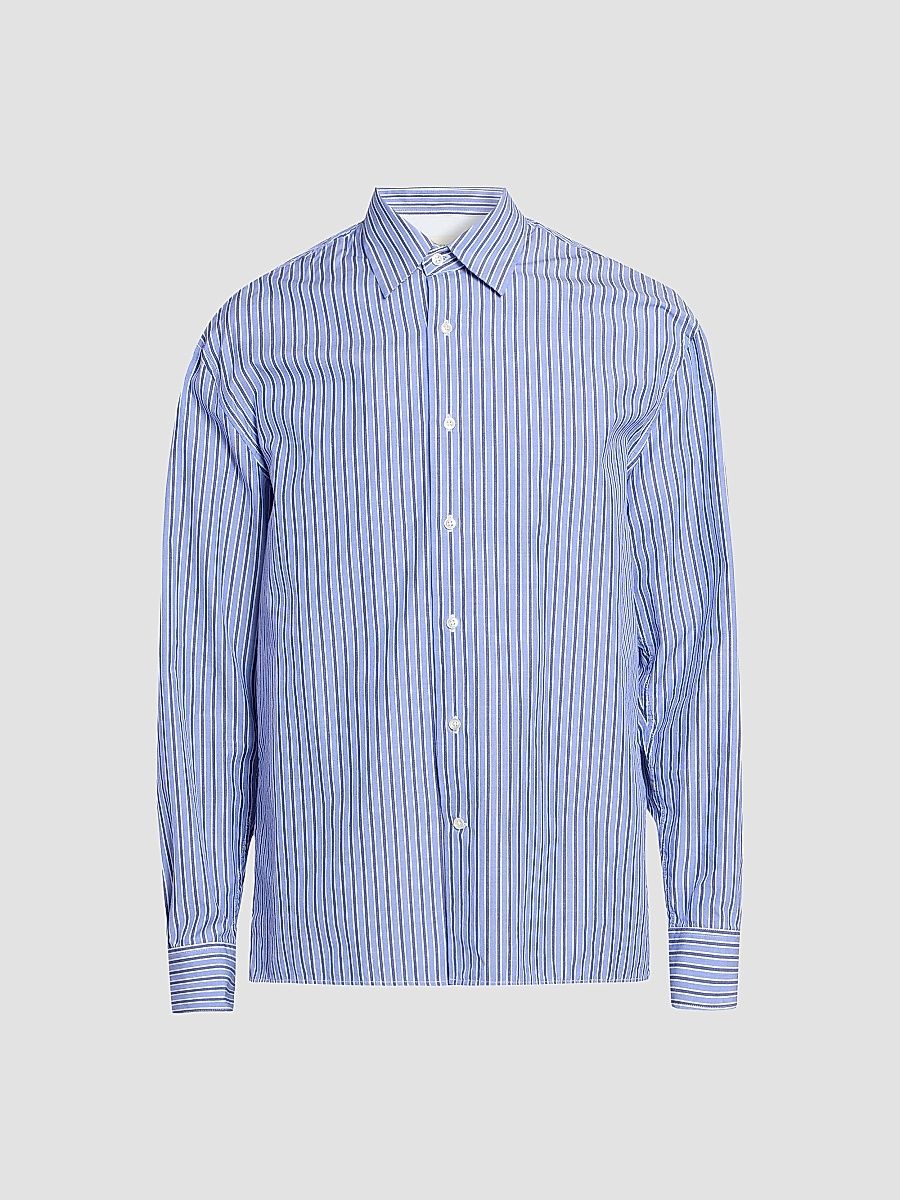 Men Gad Striped Cotton Poplin Shirt - Blue Navy White - Size XL