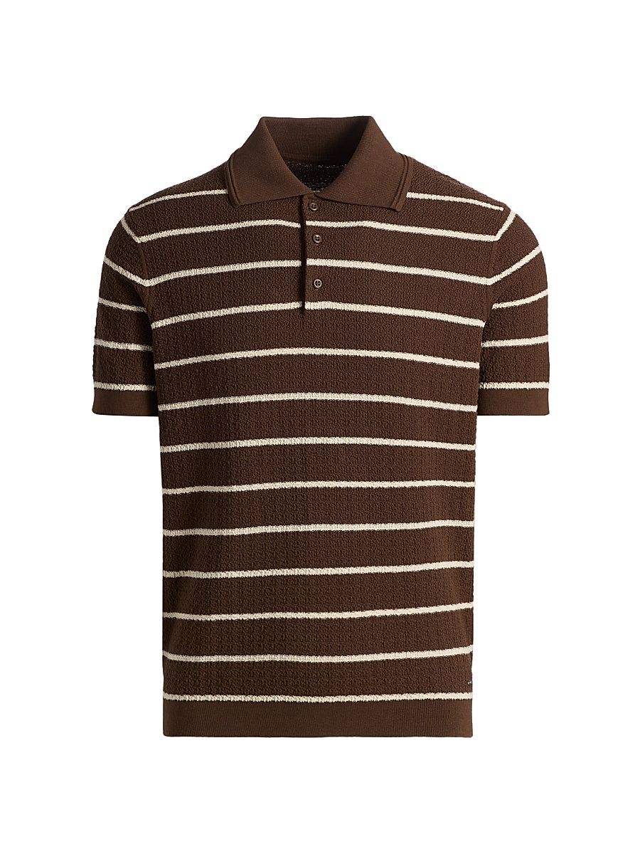 Men's Calum Striped Polo Shirt - Chocolate Stripe - Size Small