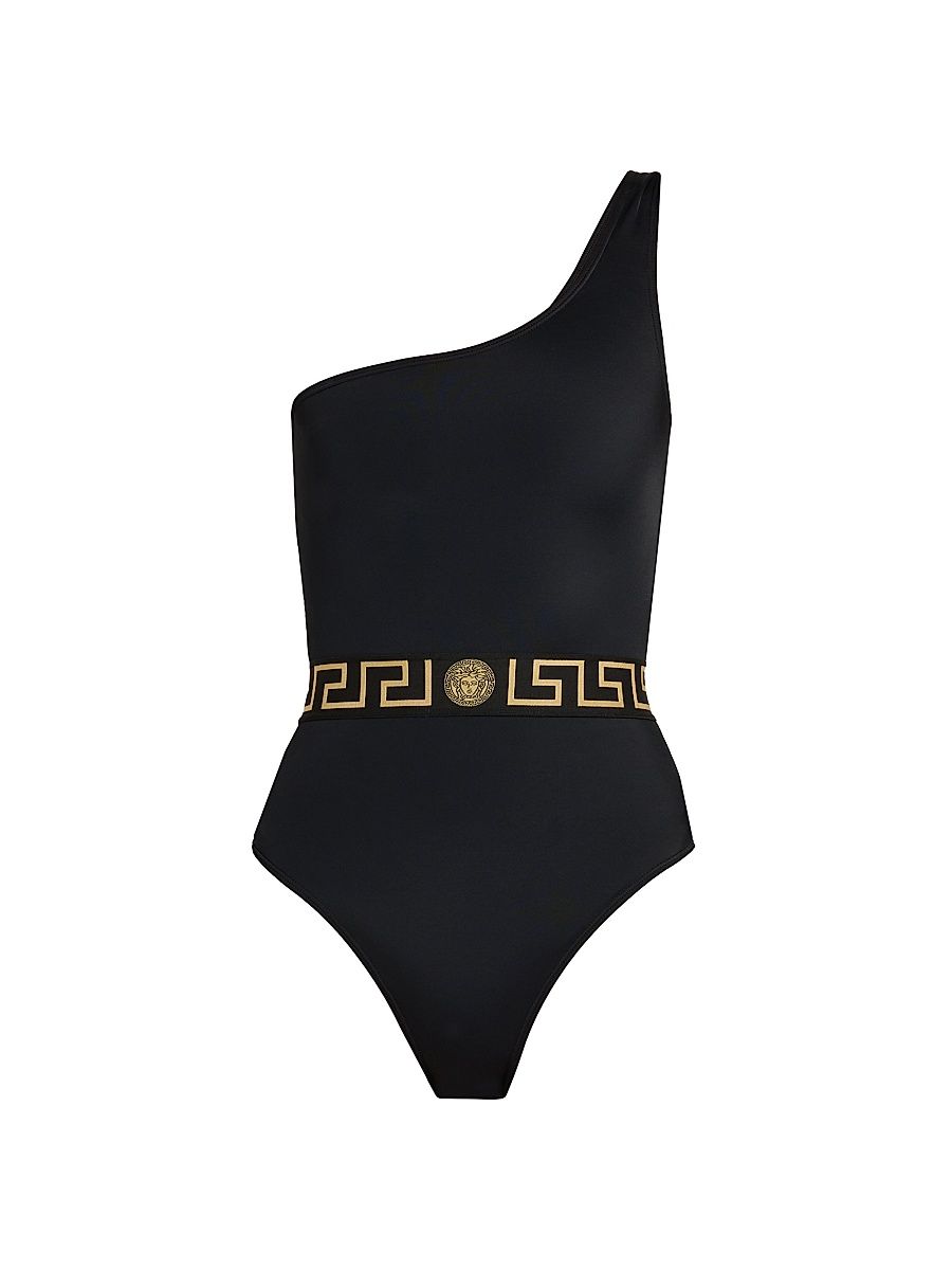 Women's Logo One-Shoulder One-Piece Swimsuit - Black - Size Large