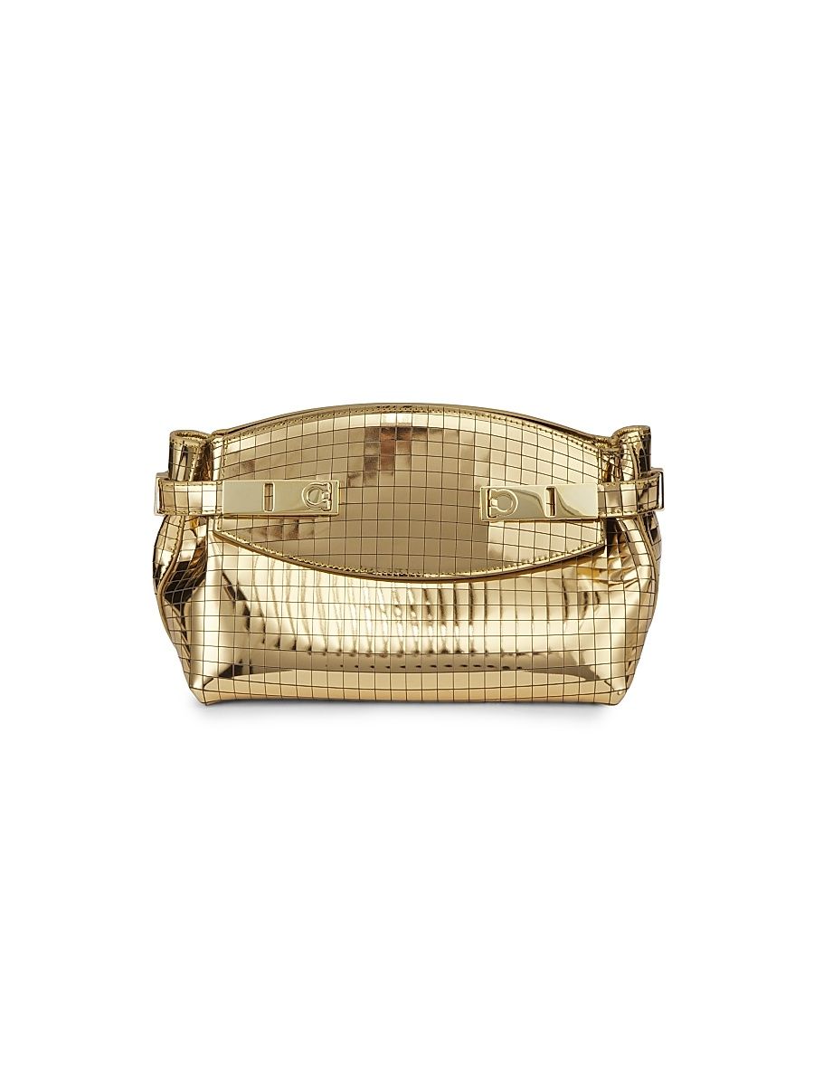 Women's Small Hug Sequined Leather Pouch - Lux Gold Nero