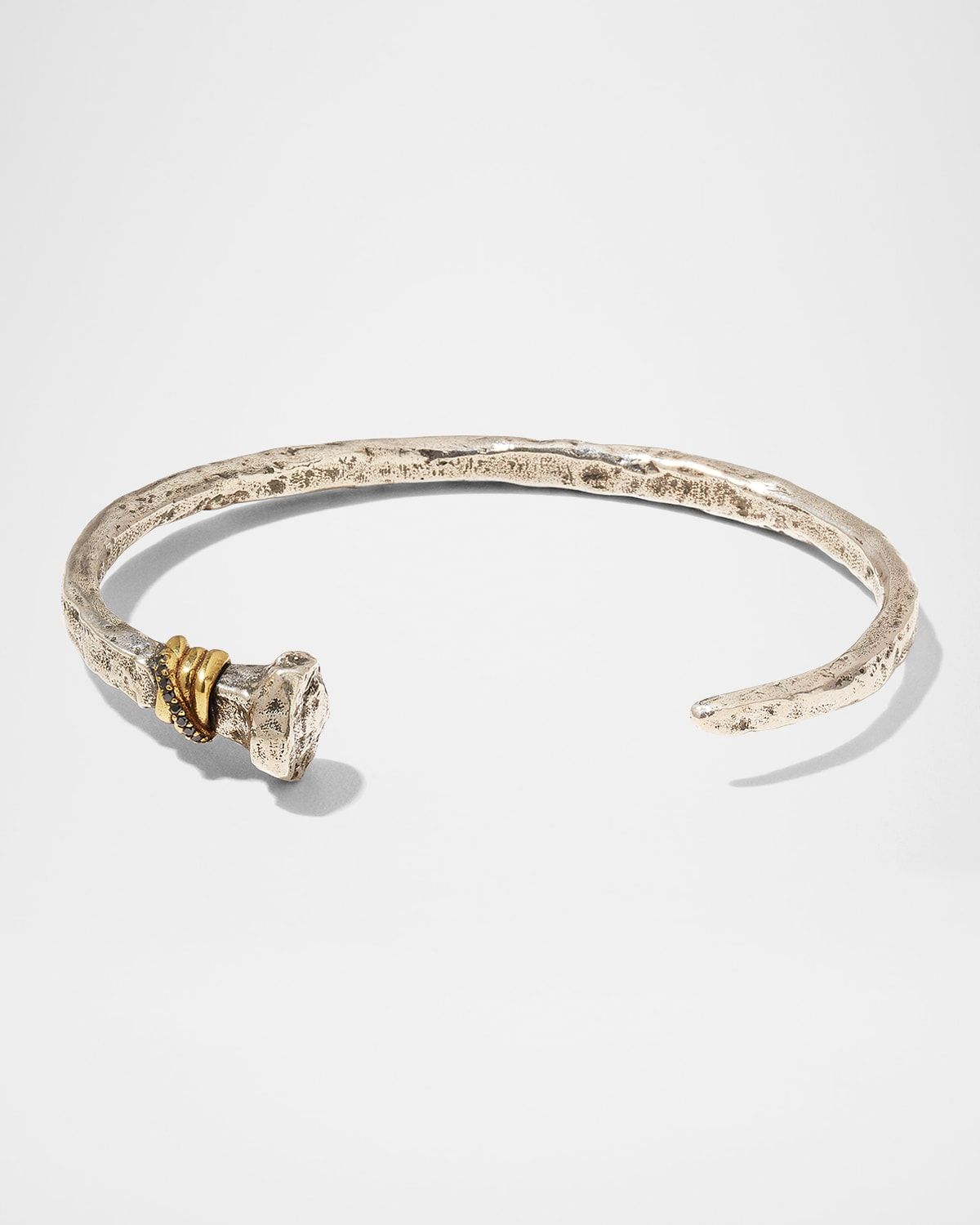 Men & apos;s Distressed Cuff Bracelet w/ Black Diamonds