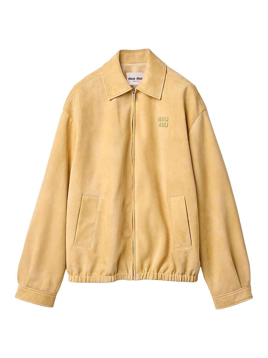 Women's Waxed Suede Blouson Jacket - Beige Khaki - Size 4