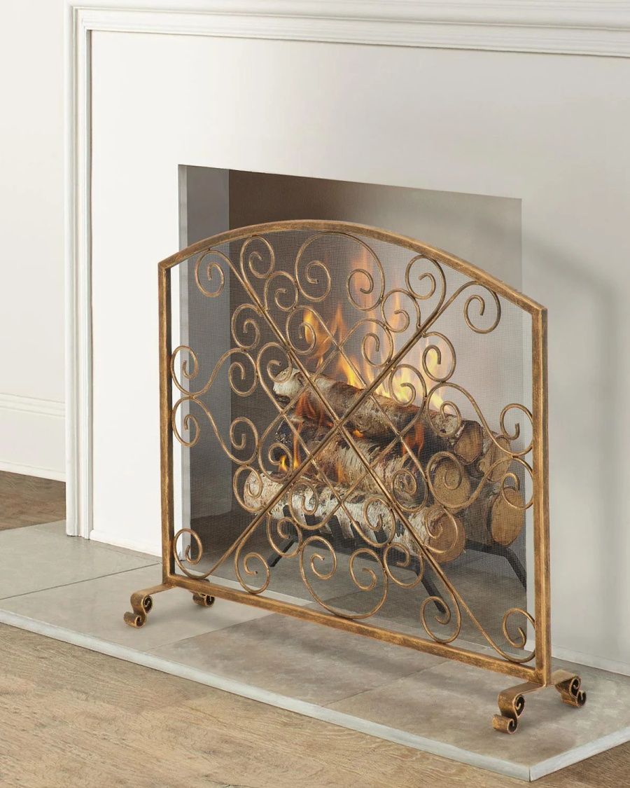 Iron Arched Fireplace Screen - Bronze