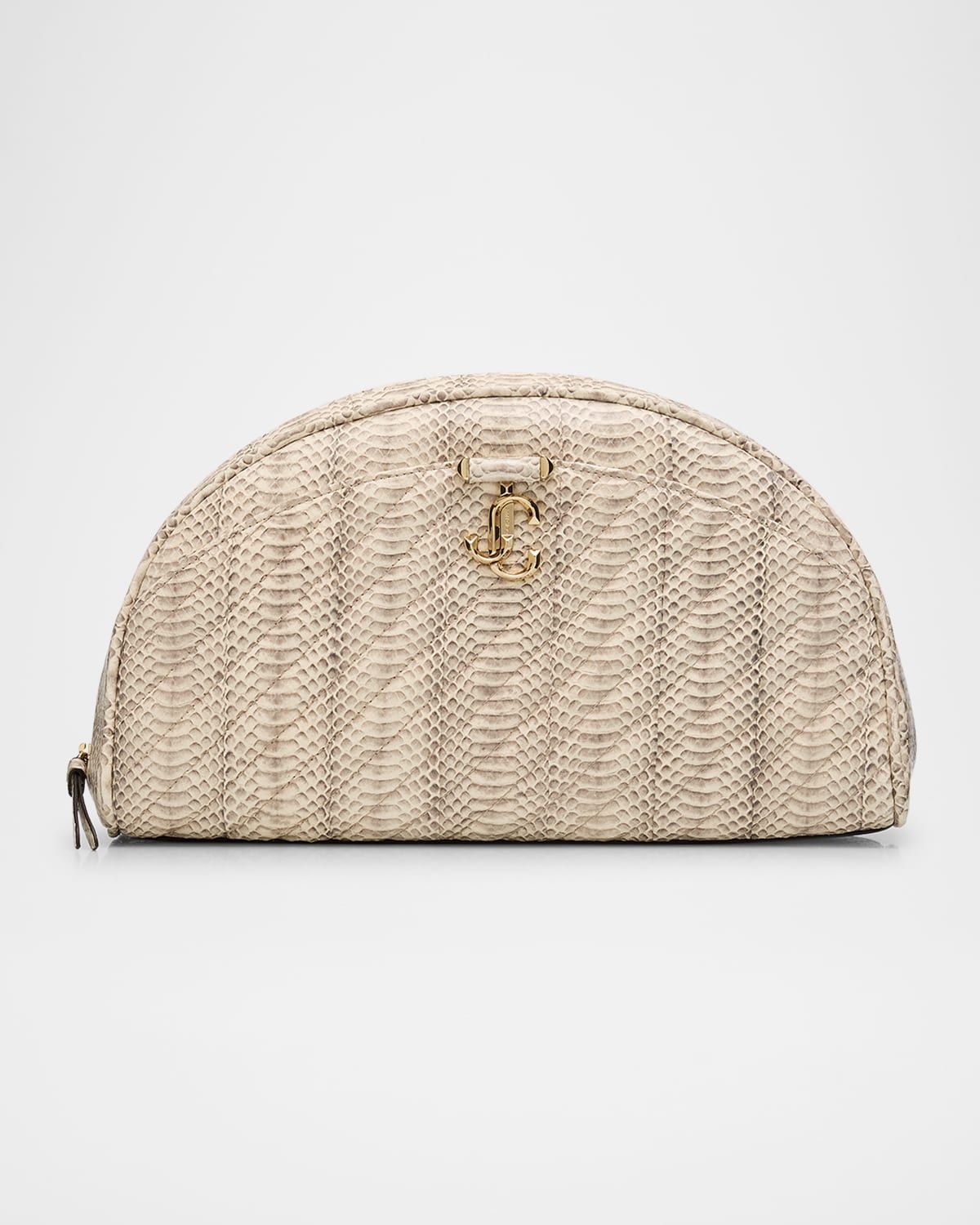 Avenue Quilted Snakeskin-Print Leather Pouch