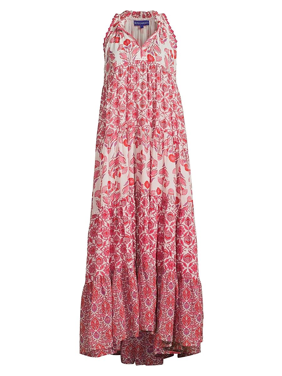 Women's Sofia Embroidered Floral Cotton Maxi Dress - Layla Pink - Size XL
