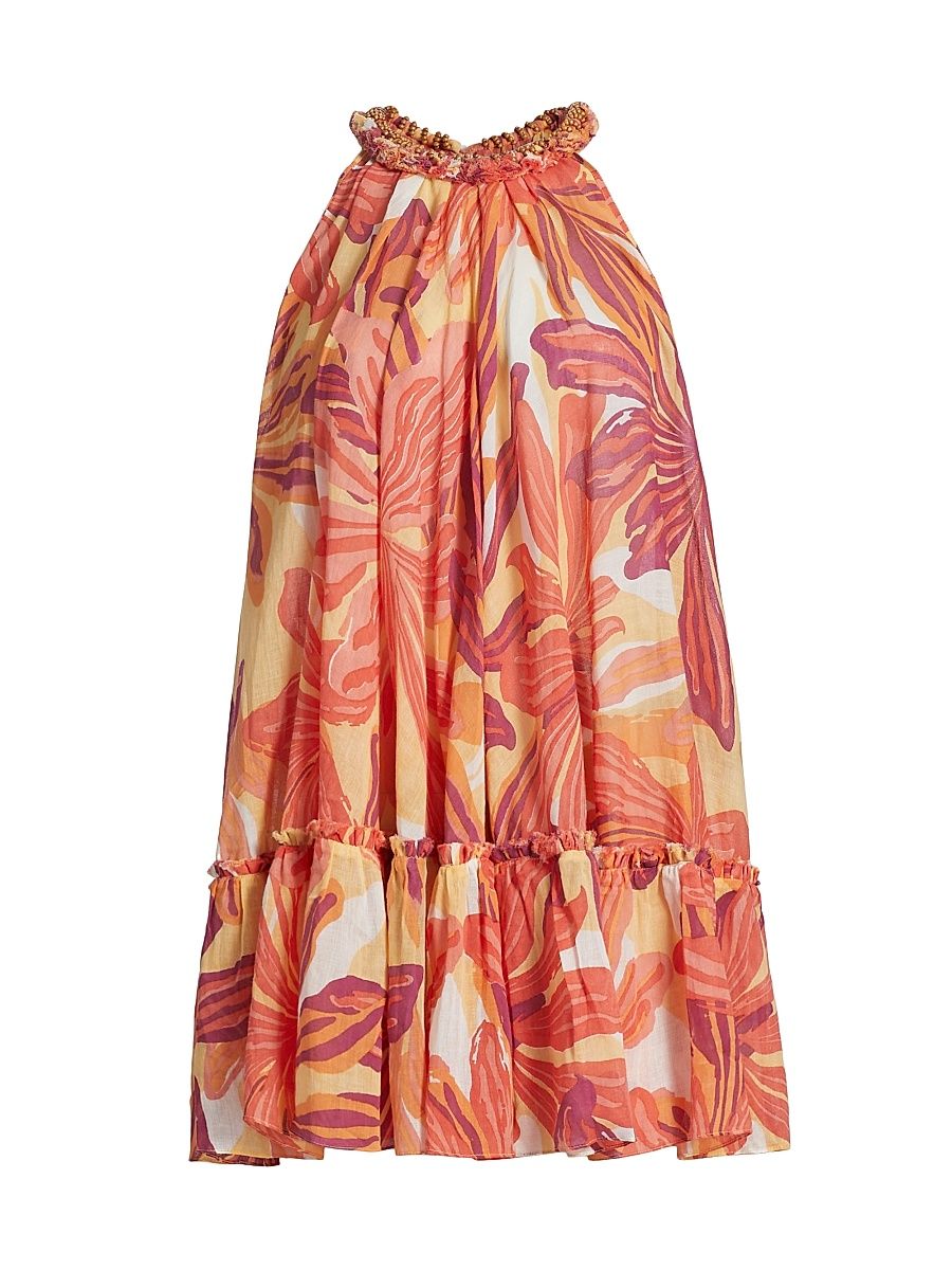 Women's Cleo Floral Cotton A-Line Minidress - Red Seaweed - Size Large