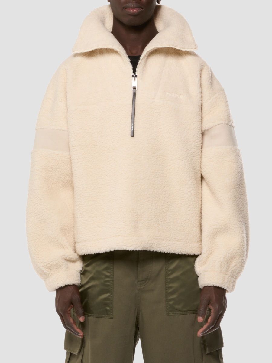 Purple Brand Men's Polar Fleece Half-Zip Sweater - Off White - Size XXL