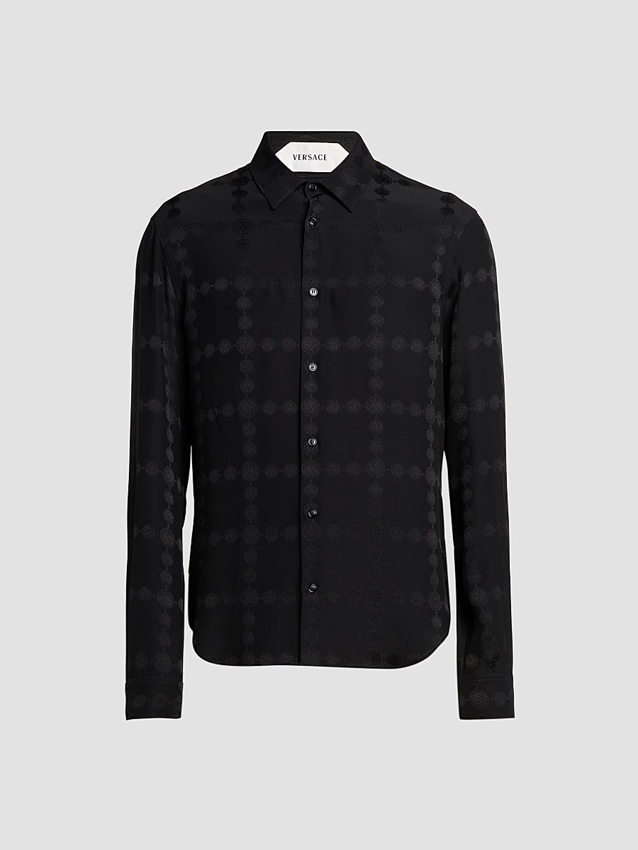 Men's Vintage Medusa Silk Crepe Jacquard Shirt - Black - Size 38