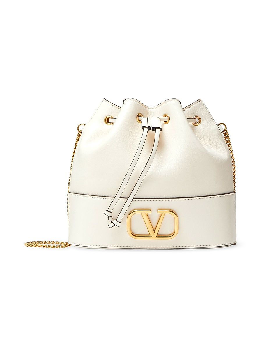 Women's Mini Bucket Bag in Nappa with Vlogo Signature Chain - Light Ivory