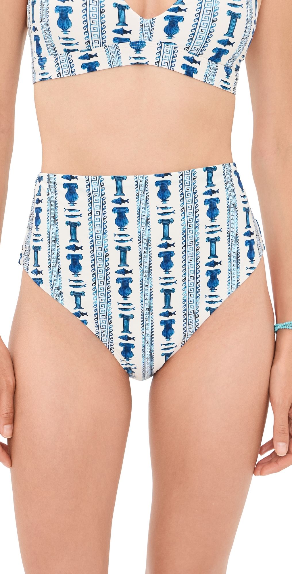 STYLEST Lia Burke High Waisted Bikini Bottoms Greek Stripes S