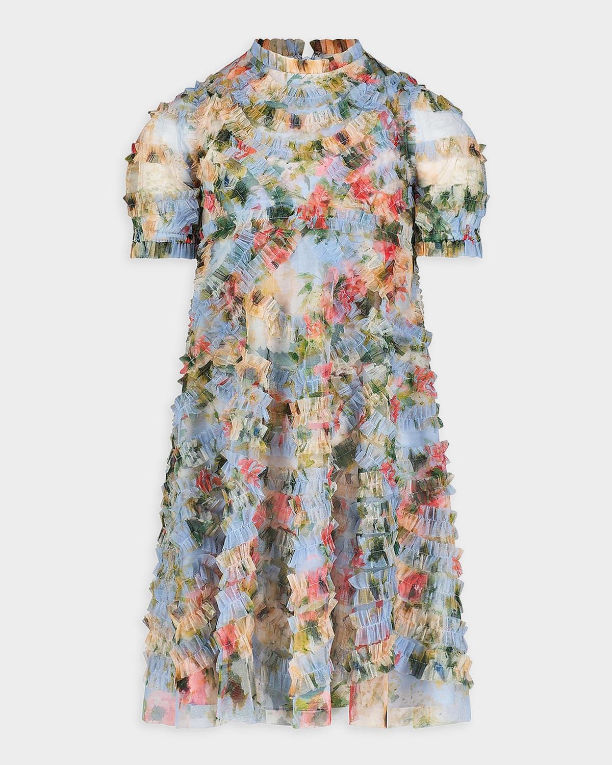 Girl & apos;s Floral Mesh Ruffle Dress, Size 2-14