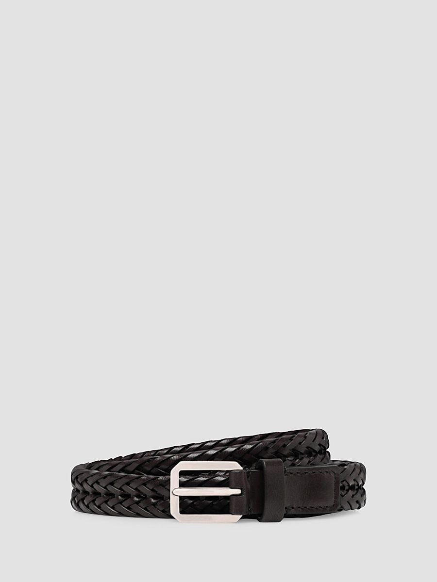 Men's Woven Leather Beveled Edge Buckle Belt - Dark Brown - Size 42