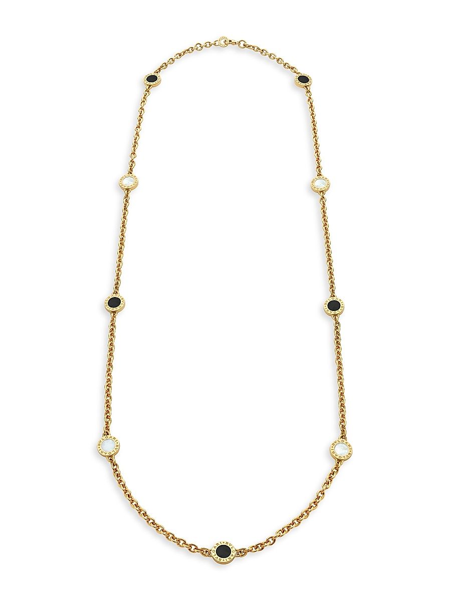 Women's BVLGARI BVLGARI 18K Yellow Gold, Mother-Of-Pearl & Black Onyx Charm Necklace - Yellow Gold