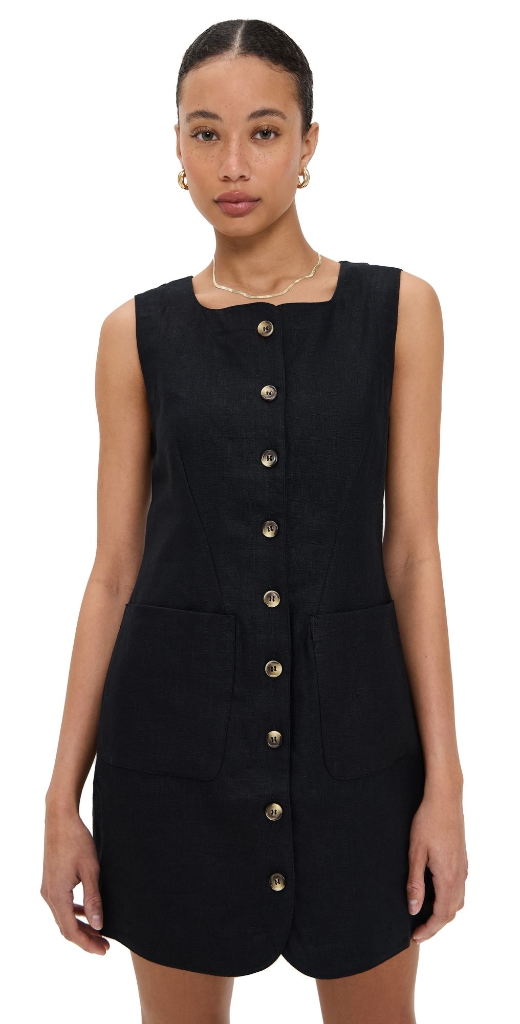 POSSE Emma Button Down Mini Dress Black L