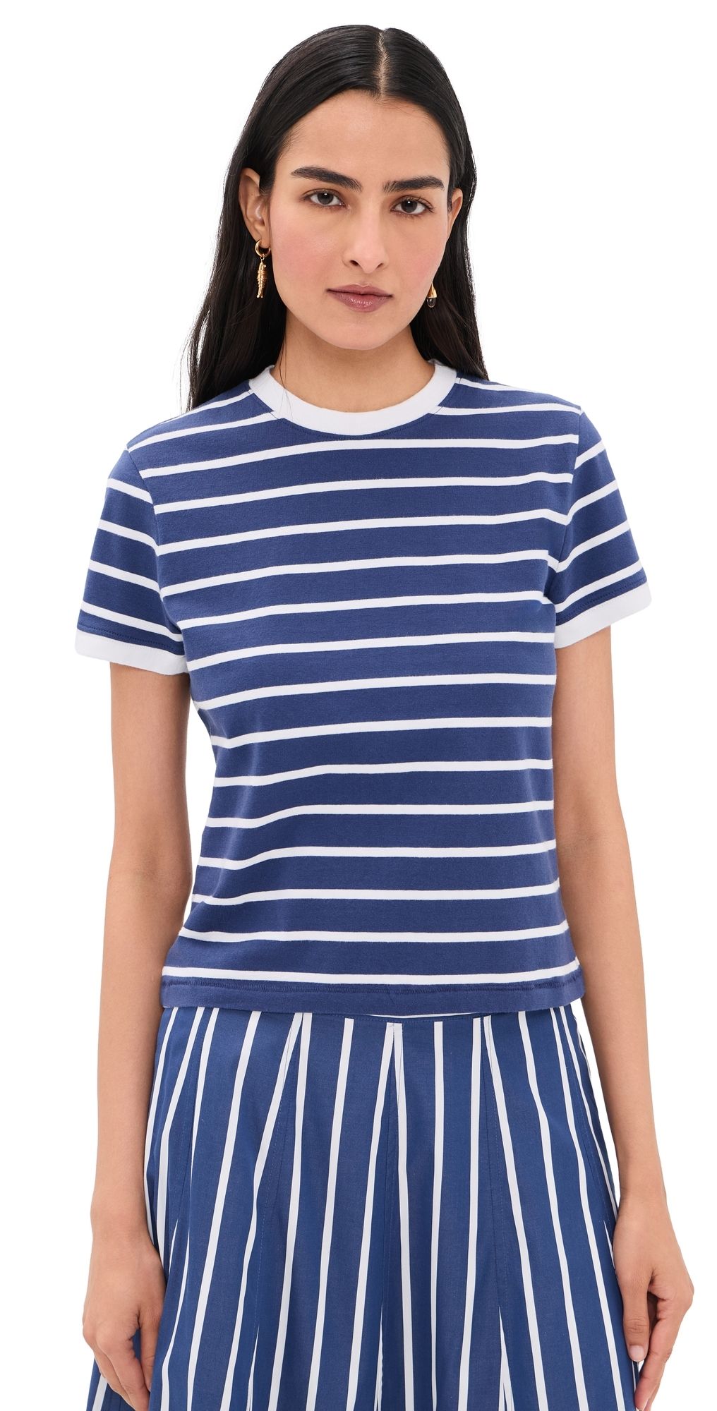 Madewell Mini Perfect Crew Neck Tee Matte Stripe Cool Navy XXS