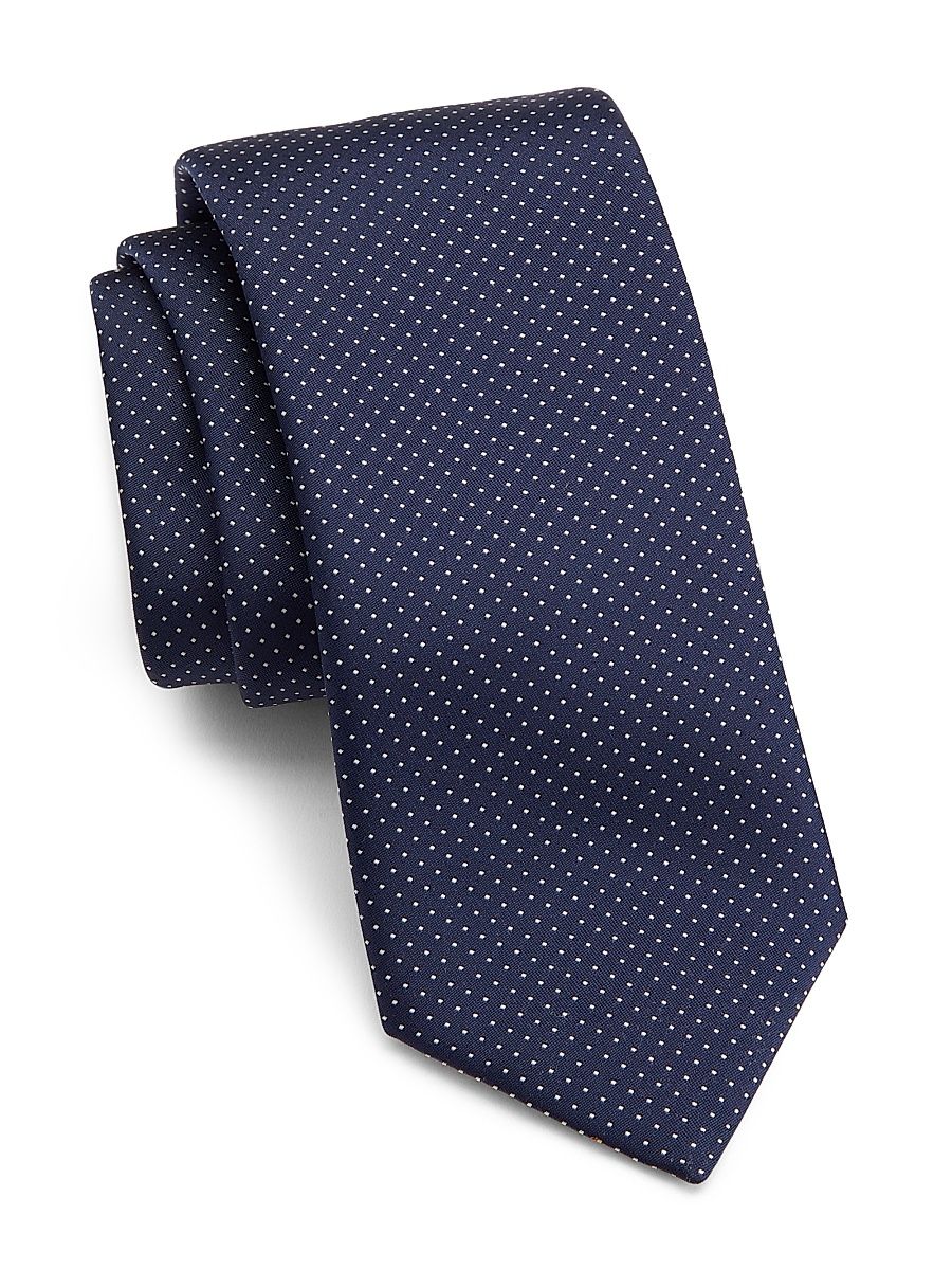 Men's Dot-Patterned Silk Tie - Night Blue