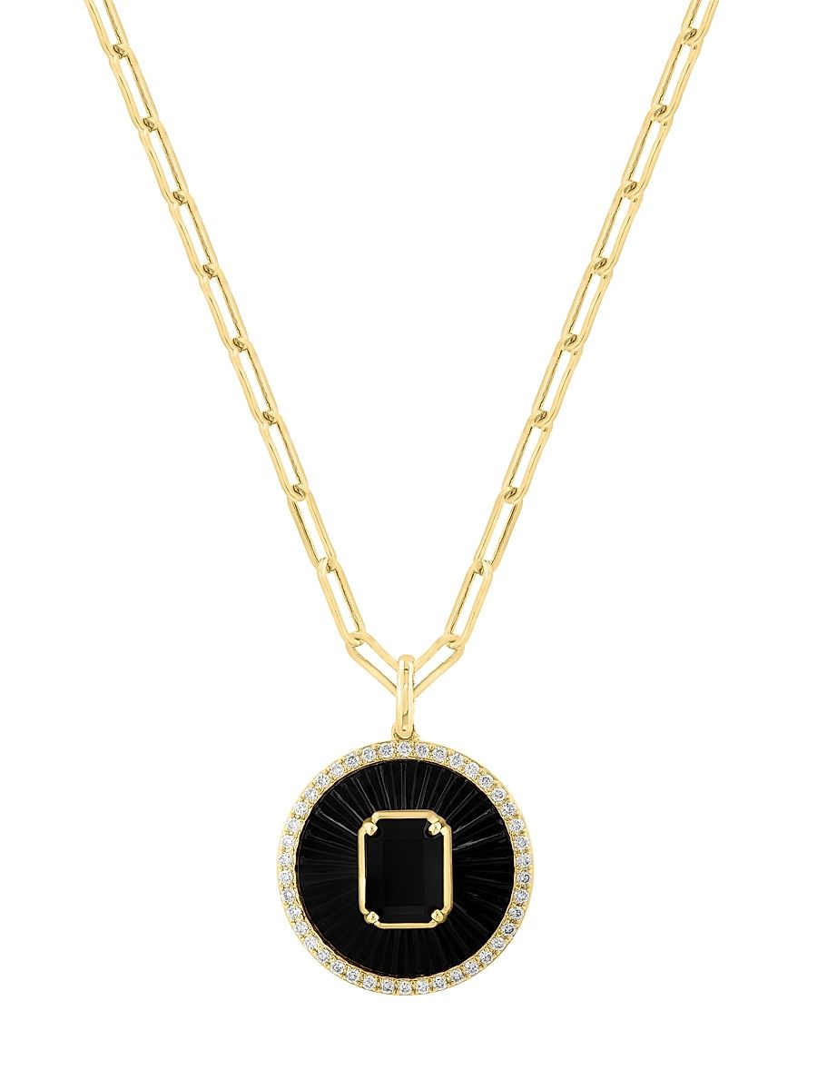 Women's 14K Yellow Gold, Onyx & 0.31 TCW Diamond Pendant Necklace - Yellow Gold