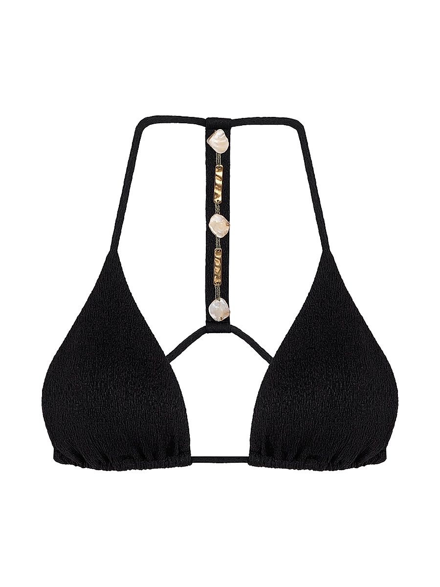 Women's Edith Embellished T-Back Triangle Bikini Top - Black - Size XL