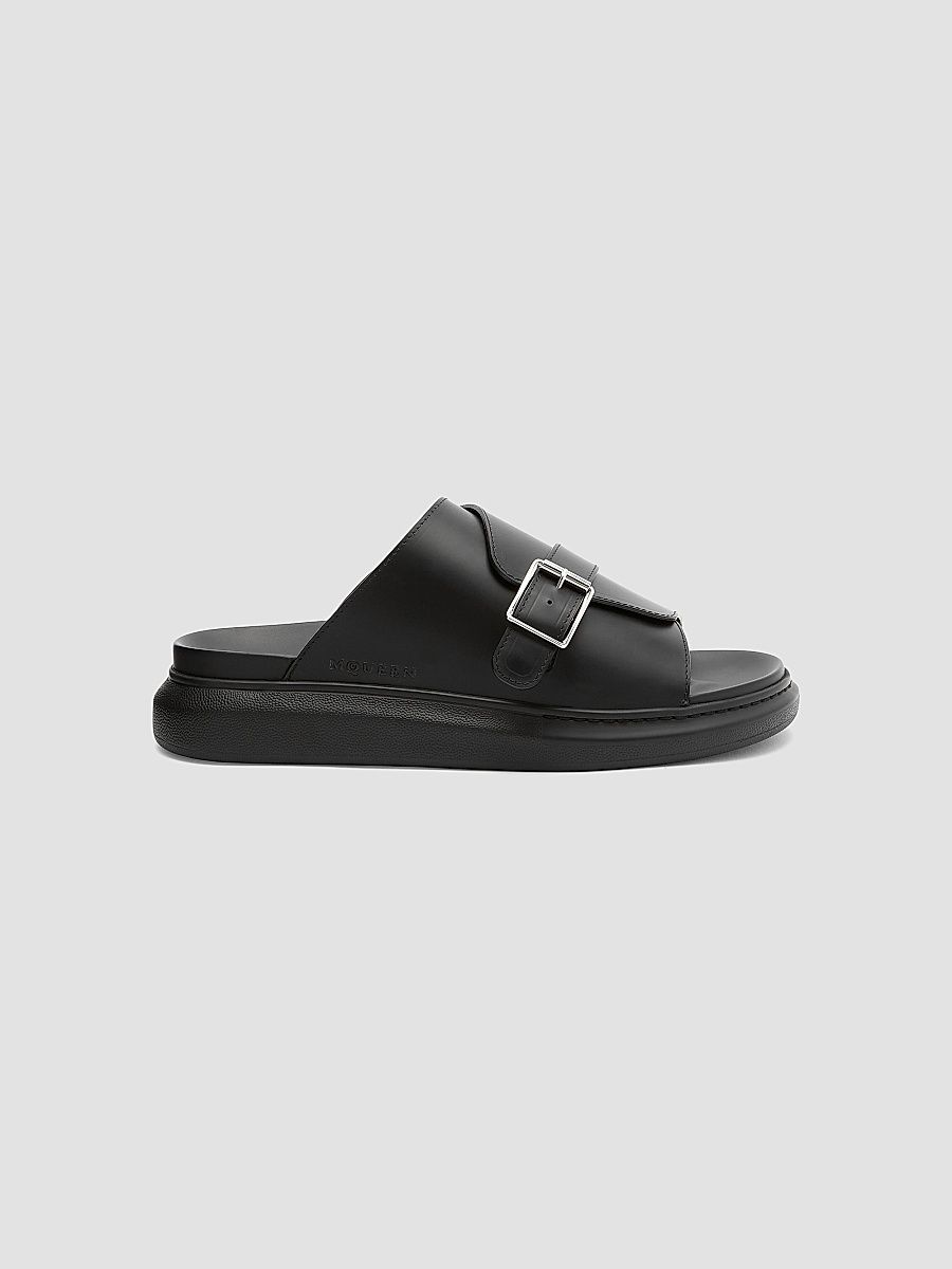 McQueen Men's Hybrid Buckle Rubber Slide Sandals - Black - Size 8.5