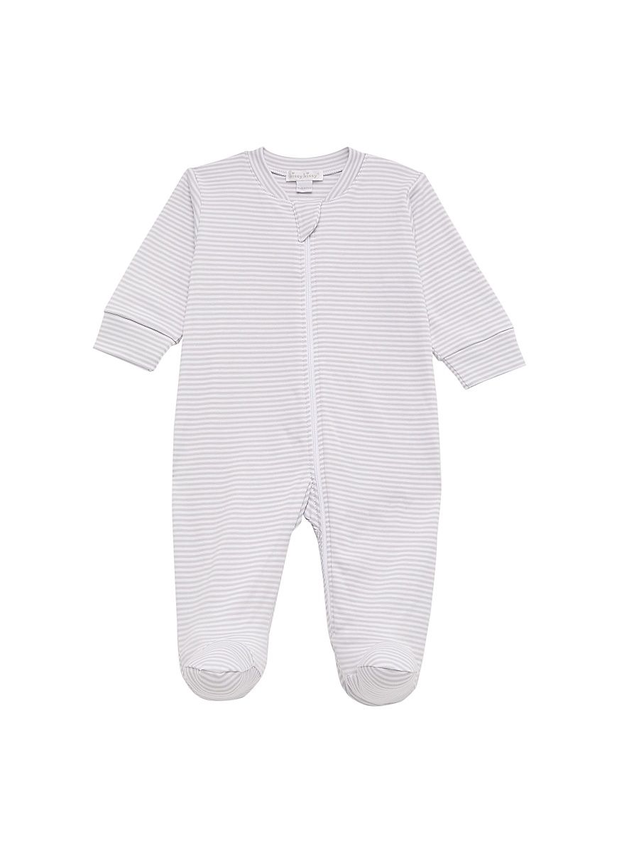 Baby's Striped Cotton Footie - Silver - Size Newborn