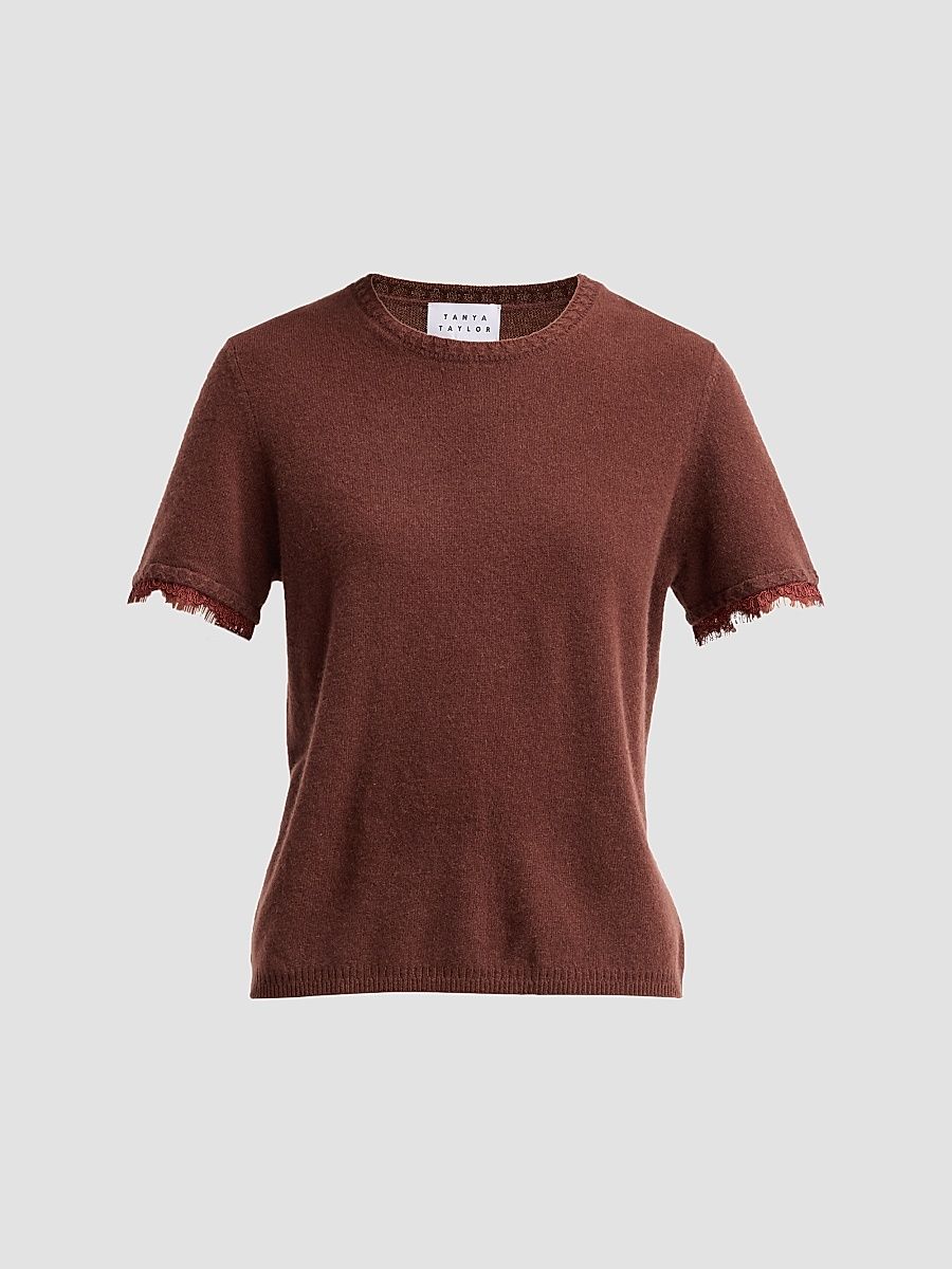 Women's Dailey Cashmere T-Shirt Sweater - Deep Redwood - Size Large