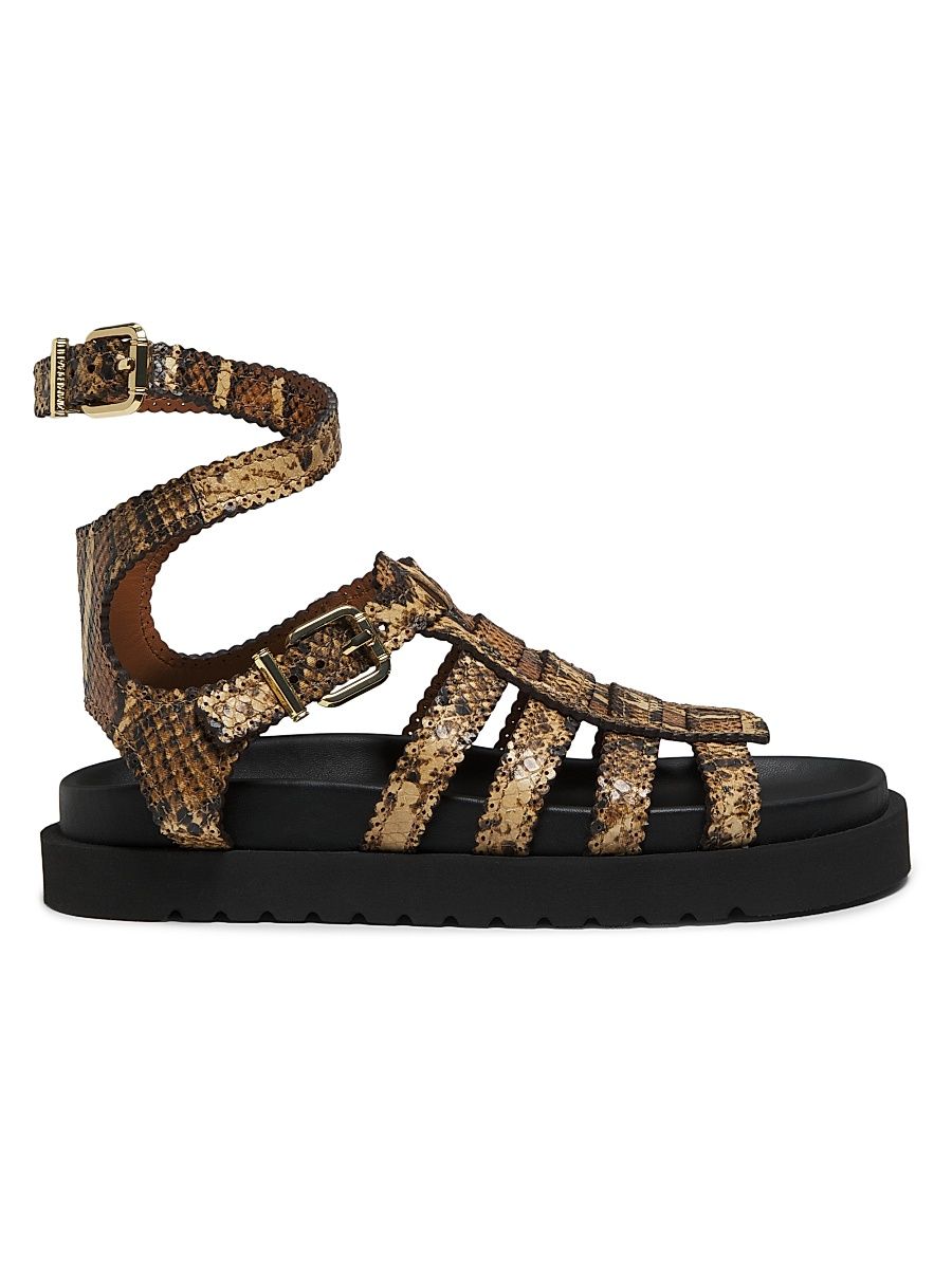 Women's Goldie Snake-Embossed Leather Gladiator Sandals - Toffee - Size 10