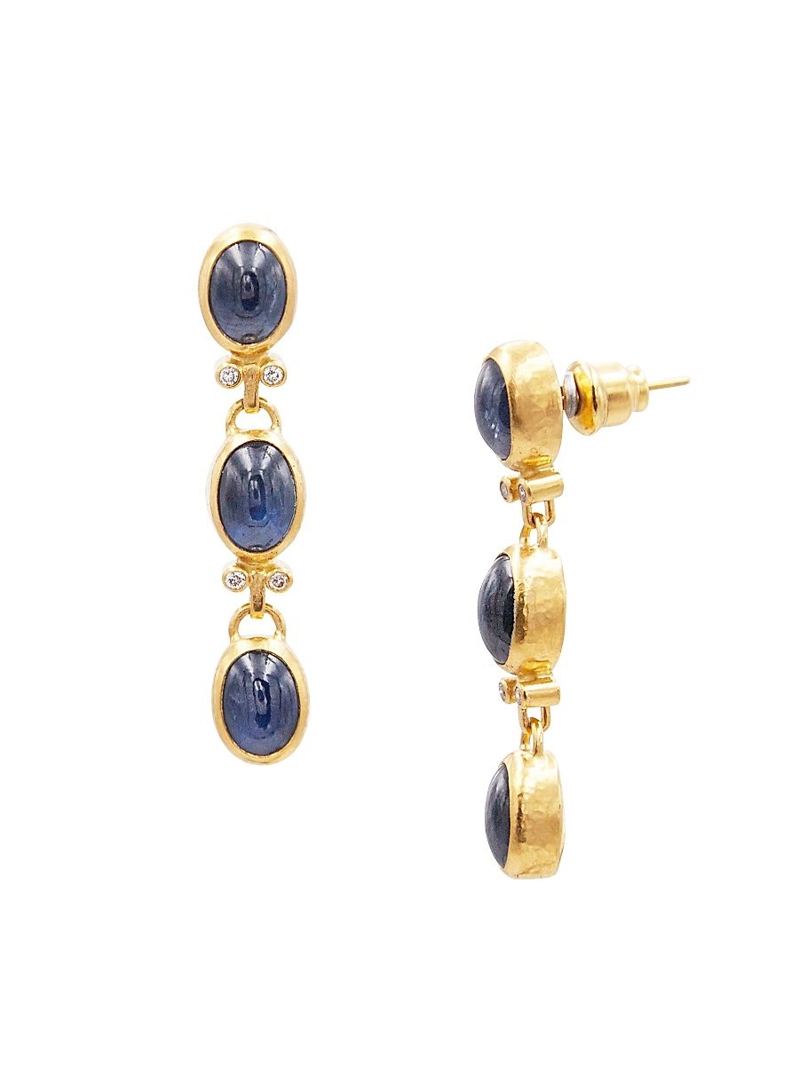 Women's Rune 24K Yellow Gold, Blue Sapphire, & 0.144 TCW Diamond Drop Earrings - Blue