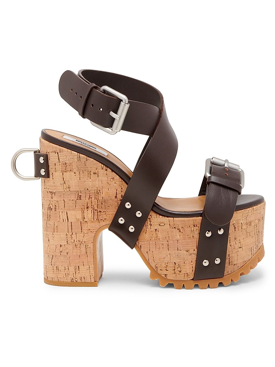 Women's Open Toe Leather Platform Sandals - Brown - Size 10
