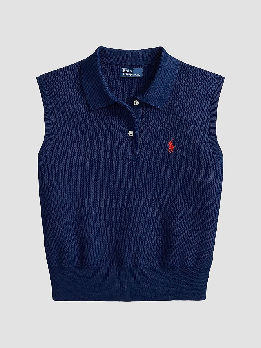Women's Sleeveless Cotton Crop Polo Top - East Side Royal - Size XS