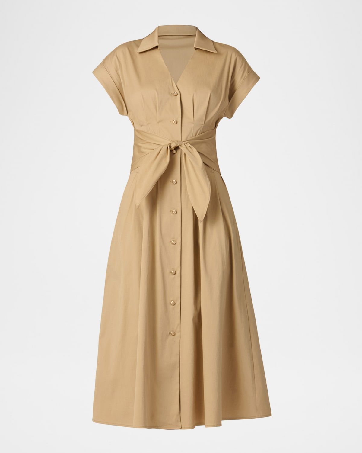 Josephine Pleated Cotton Sateen Midi Shirtdress