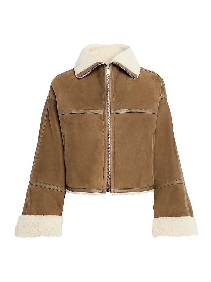 Women's Veste Shearling Zip-Front Crop Jacket - Chouquette - Size 6