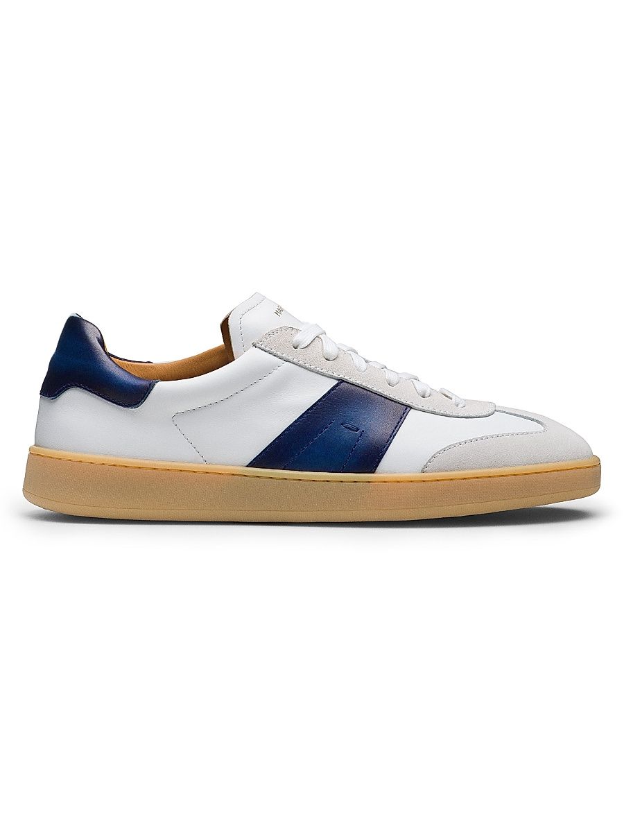 Men's Primera Leather Low-Top Sneakers - White And Navy - Size 13