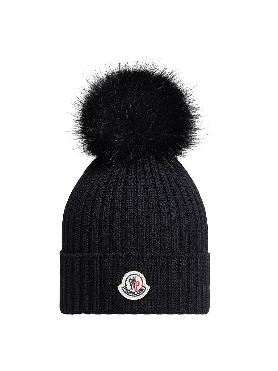 Little Girl's & Girl's Beanie Hat in Wool - Black - Size Medium