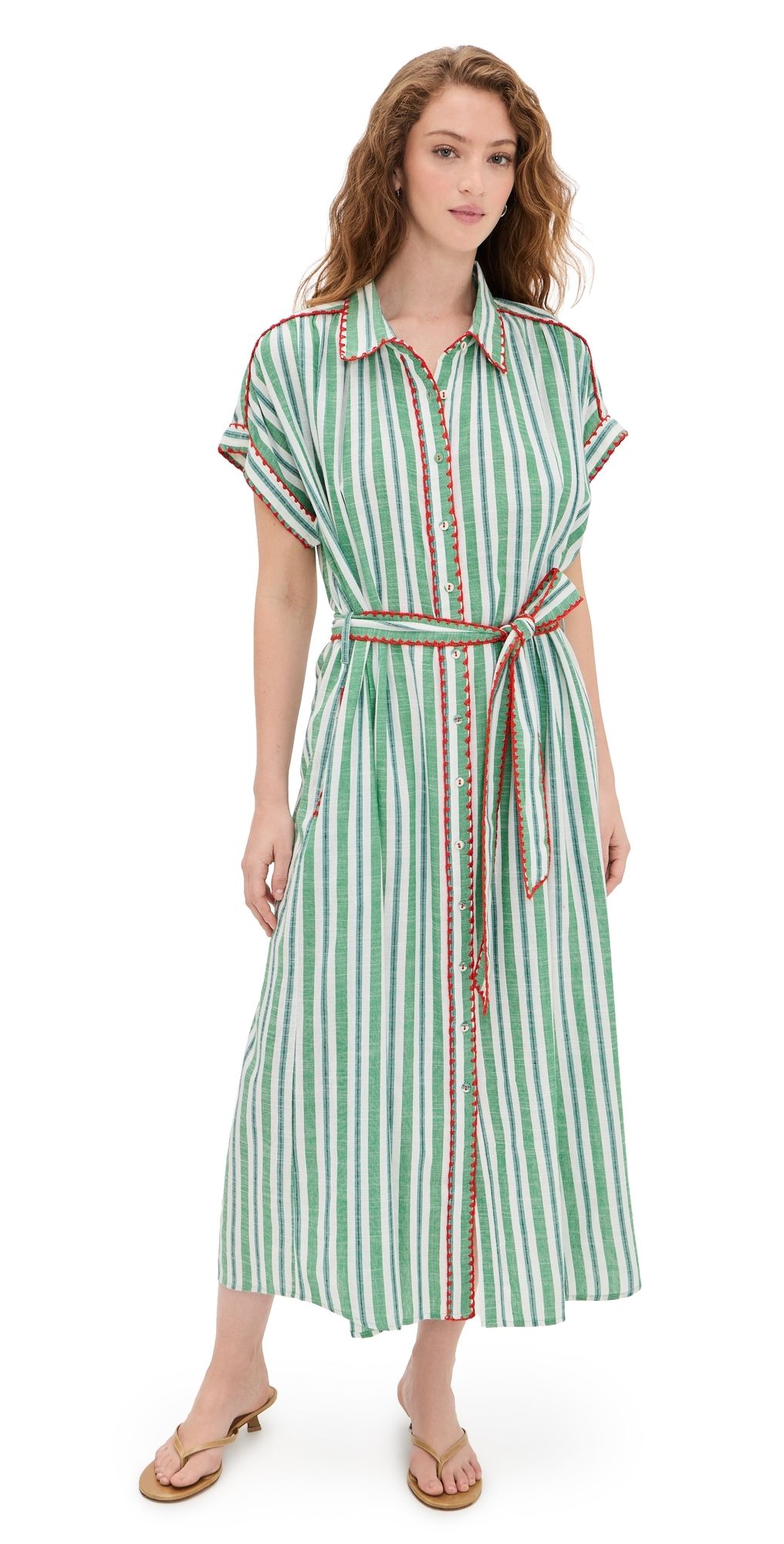 Carolina K Valerie Caftan Green Stripe S/M