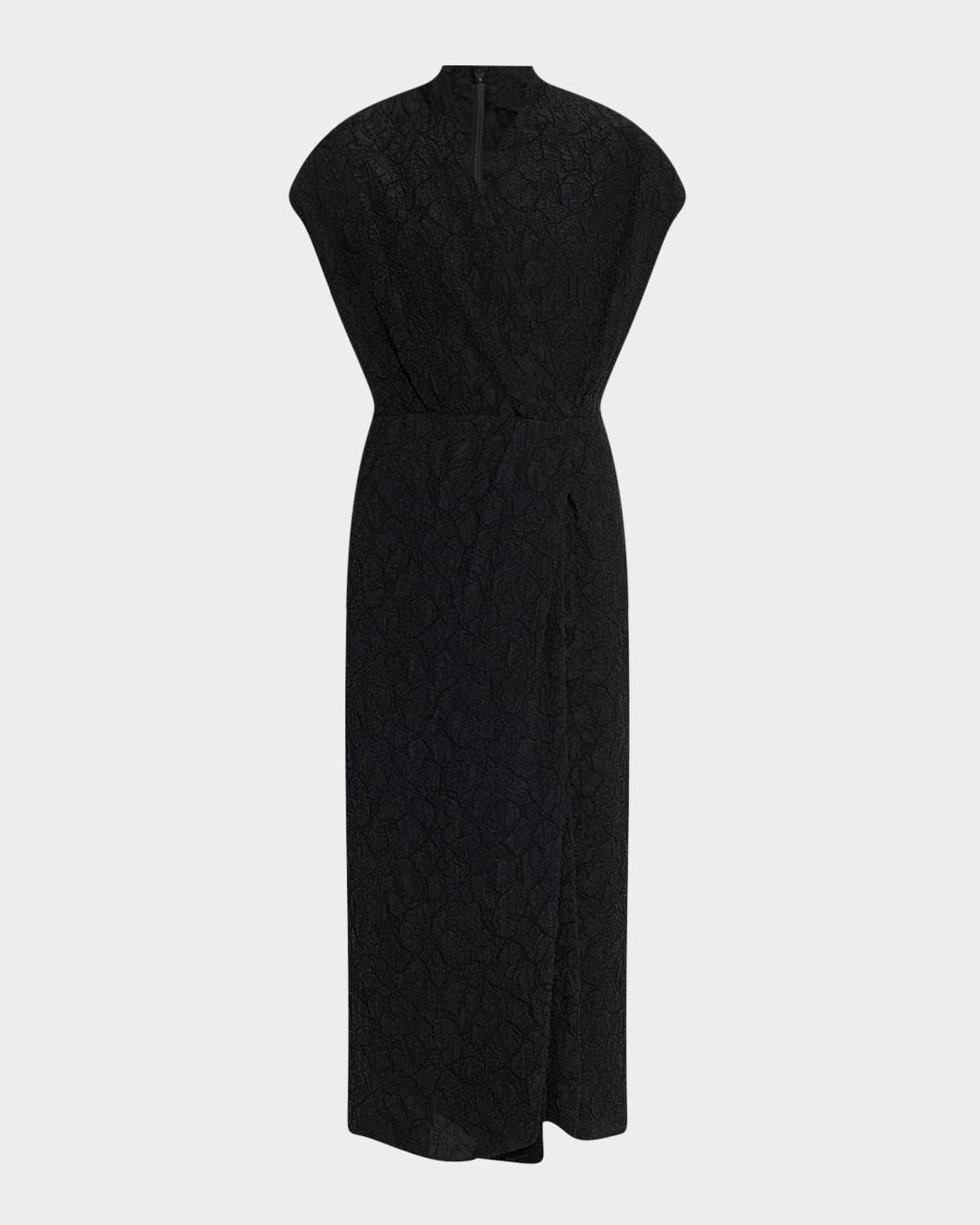 Dilian Crinkled Cap-Sleeve Midi Dress