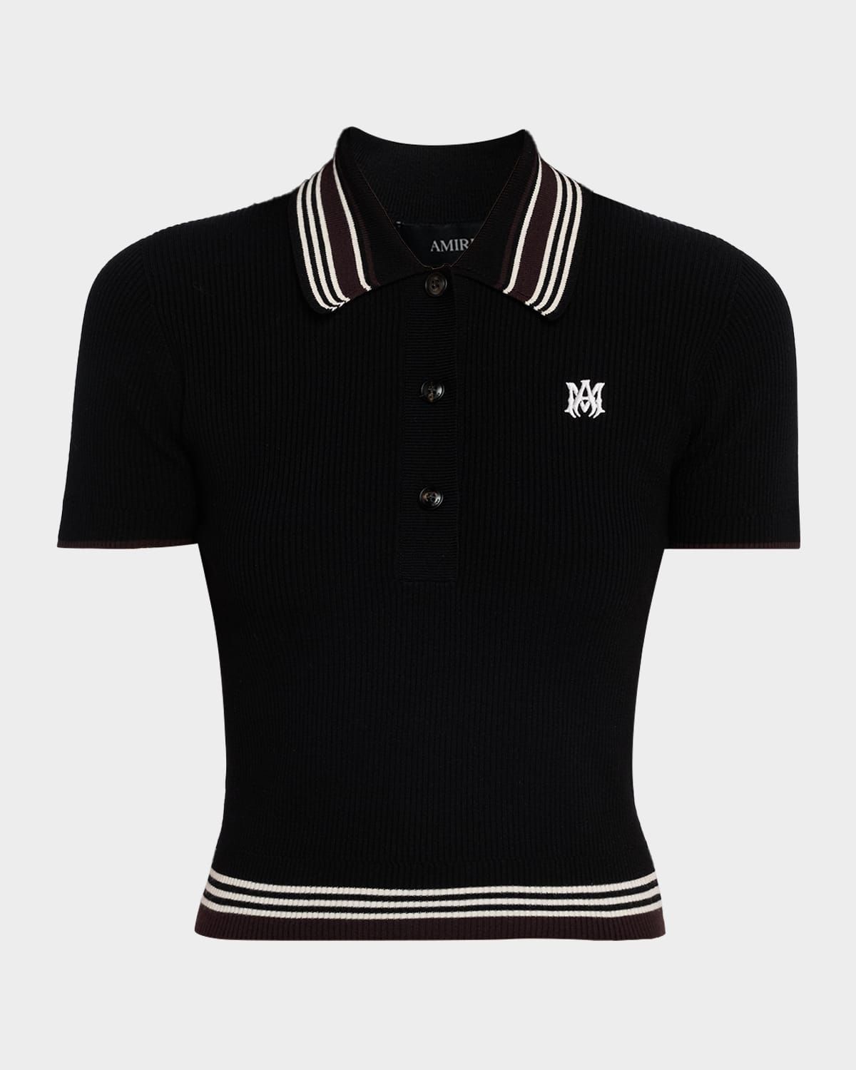 MA Striped Rib Short-Sleeve Polo Sweater