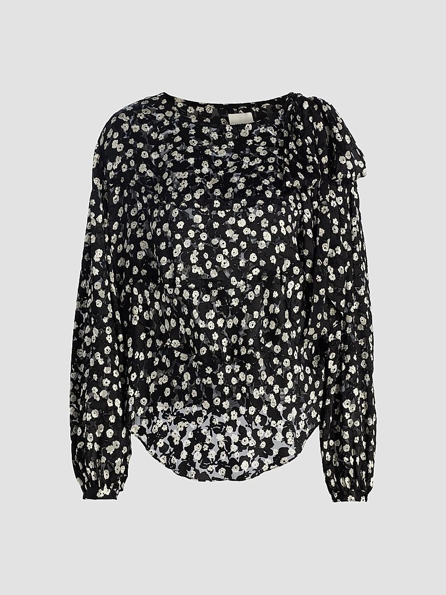 Isabel Marant Women's Firma Floral Silk-Blend Blouse - Black Ecru - Size 10